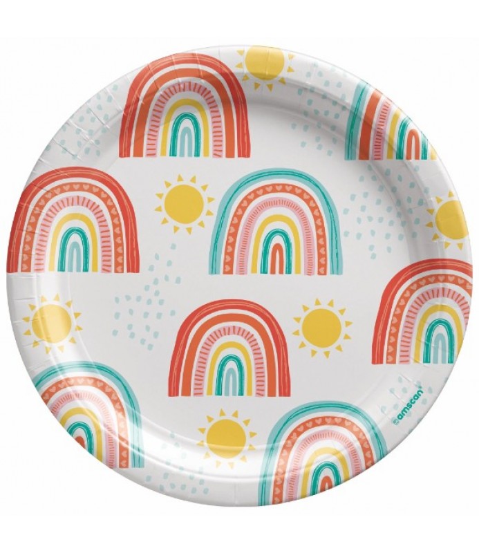 Birthday Retro Rainbow Small Paper Plates 8ct